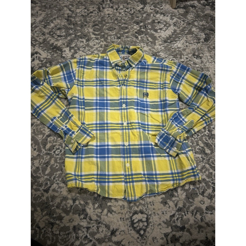 Cinch Boys' Large Blue‎ and Yellow Plaid Long Sleeve Shirt Button-Up Size XL 14